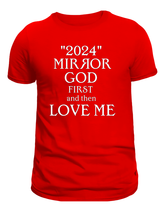 Red 2024 Mirror God First Tee